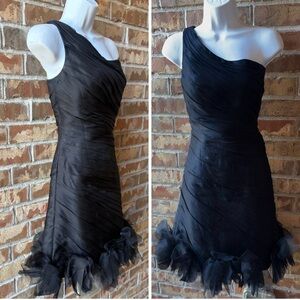 Theia one-shoulder ruched silk-blend mini dress with a rosette hem size 8